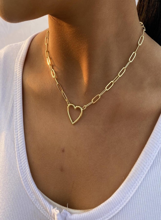 ASCOMY Dainty Gold Necklace for Women 14K Gold Plated Necklaces for Her Delicate Love Heart Necklace Paperclip Chain Heart Pendant Cute Necklaces Festival Jewelry Gift for Women - Image 2